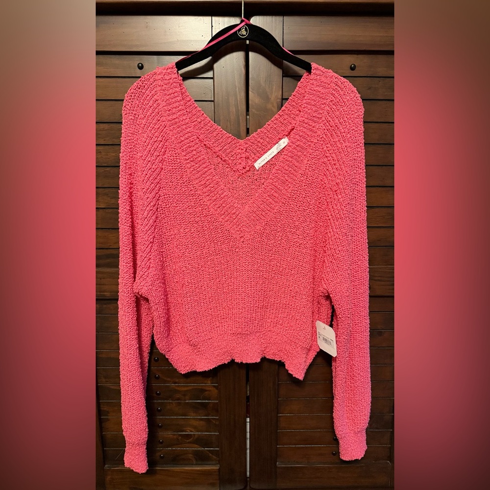 Altar'd State Vibrant Pink V-Neck Sweater